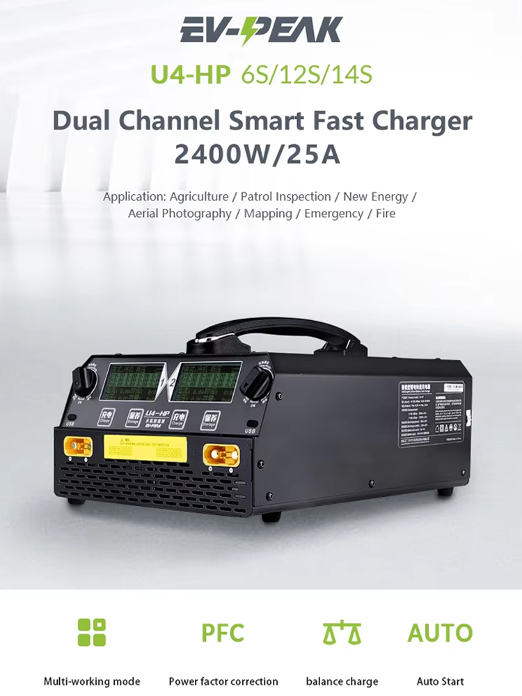 EV-PEAK U4-HP 2400W 25A Dual C - đánh giá và giá Drone Battery Charger
